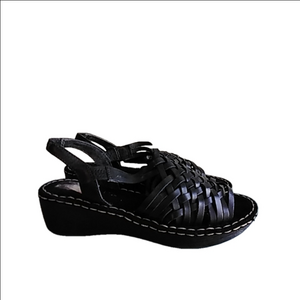 🌻EUC Aerosoles Black Woven Leather Wedge Sandals Size 6M